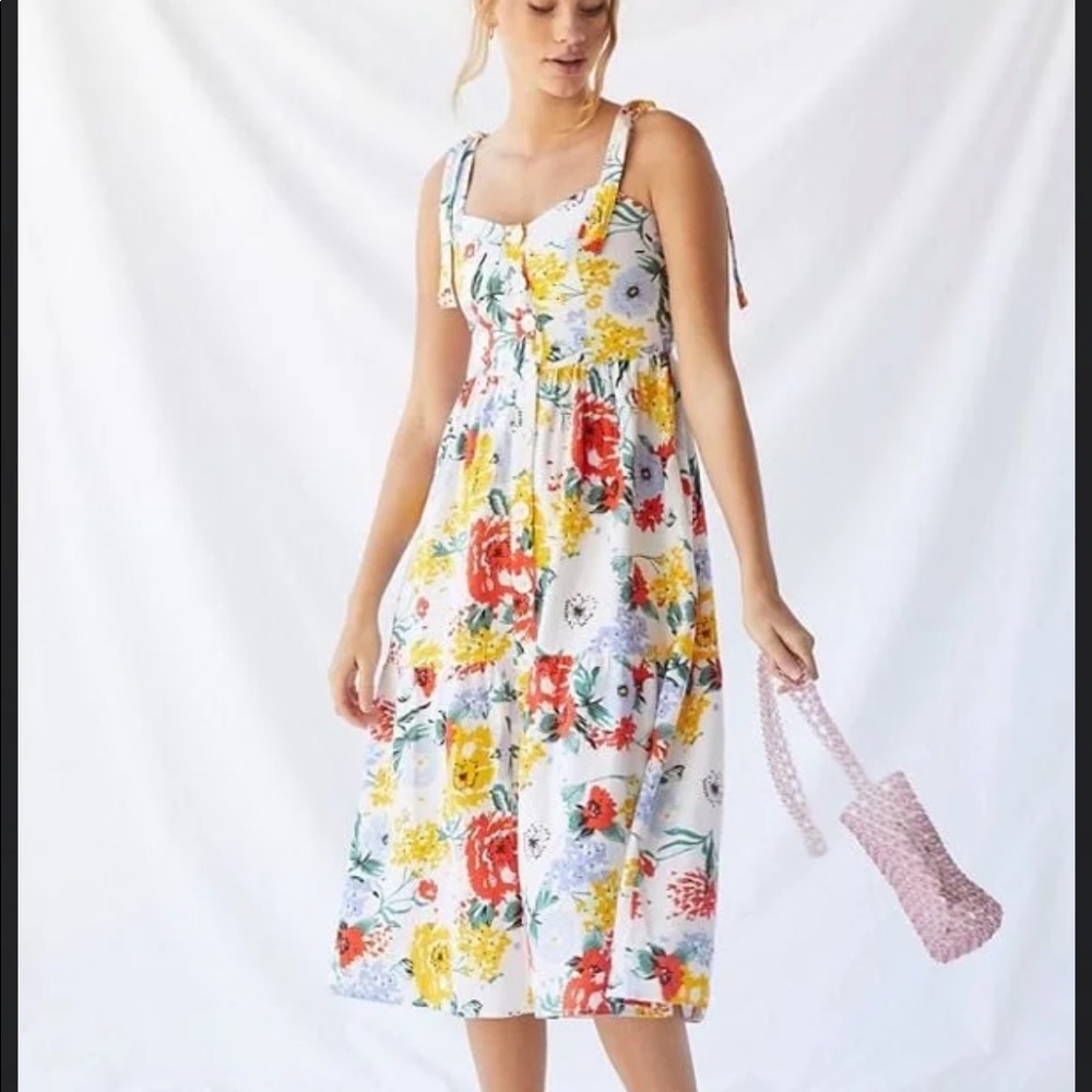 UO Positano Linen Tie-Shoulder Midi Dress